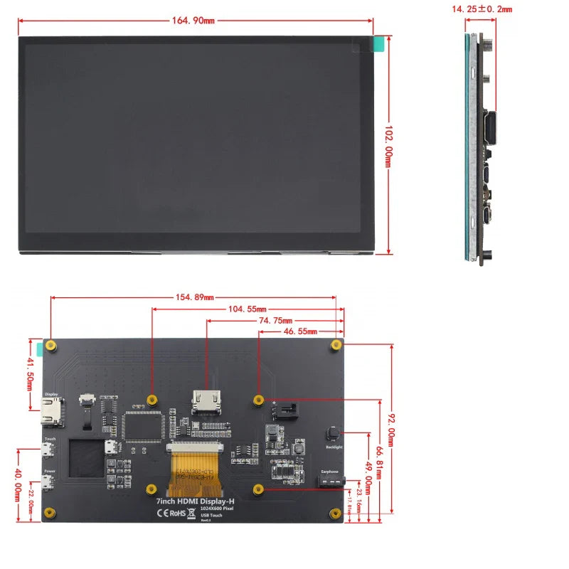 7 Inch Portable IPS Touch Screen Display – 1024x600 Monitor with Optional Speakers for Raspberry Pi 5/4B/3B+, Laptop, PC