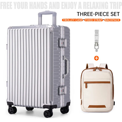Aluminum Frame Rolling Luggage – 20/24/26/28 Inch Suitcase with USB Port, Combination Lock & Wheels