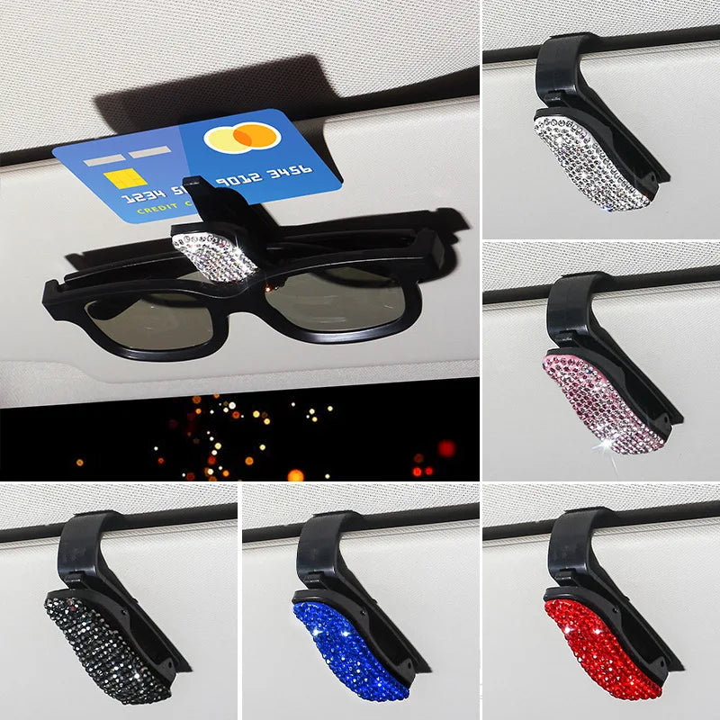 Sun Visor Sunglasses Clip Holder - Rhinestone Car Decoration Accessories, Portable Crystal Bracket Clip