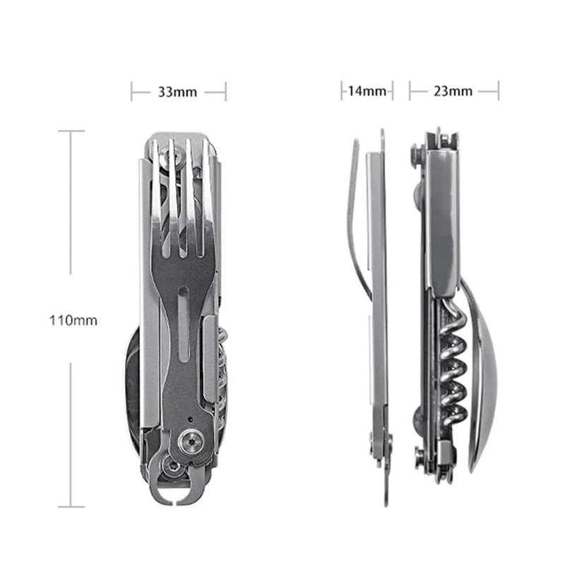 Outdoor Multi-Function Portable Tableware - Foldable Cutlery Set with Knife, Fork, Spoon, and Bottle Opener for Camping