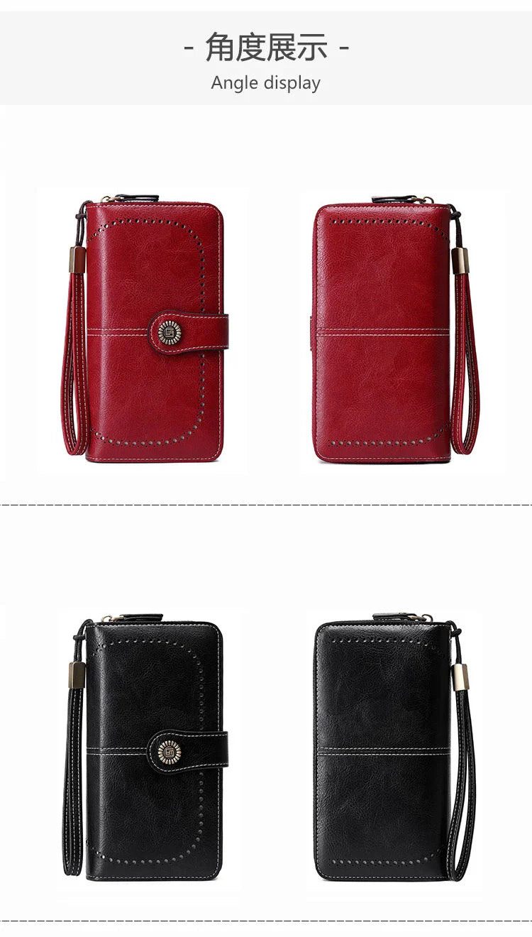 RFID Anti-Theft Retro Large Capacity Women's Wallet – Multi-Card Zipper Wallet with Wrist Strap