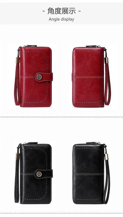 RFID Anti-Theft Retro Large Capacity Women's Wallet – Multi-Card Zipper Wallet with Wrist Strap