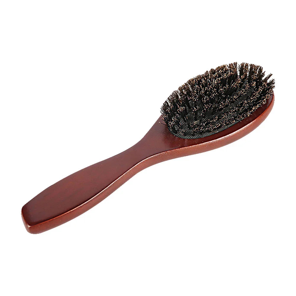 Natural Boar Bristle Hair Brush — Anti-Static Wooden Oval Comb for Women’s Hair Styling