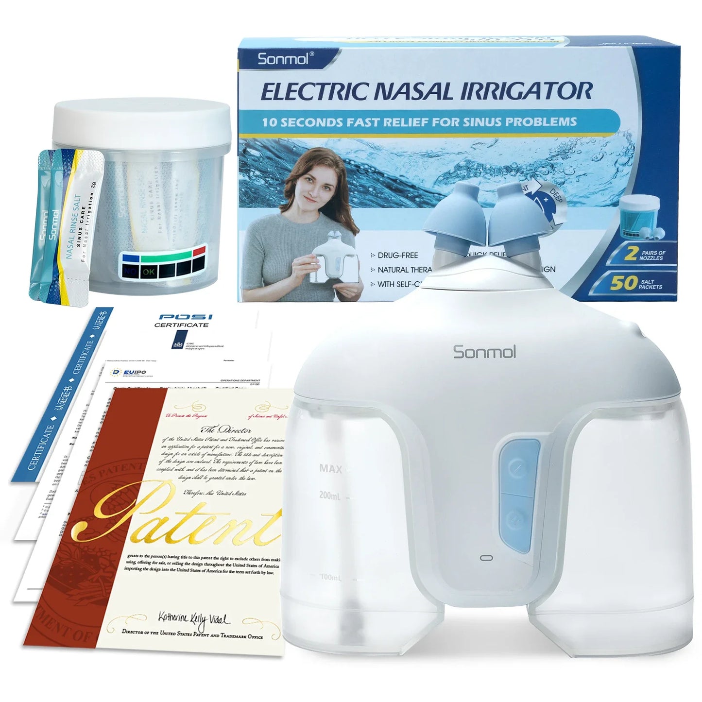 Electric Nasal Irrigation System – Includes 50 SaltPods, Nose Washer & Sinus Rinse Cleaner for Congestion Relief