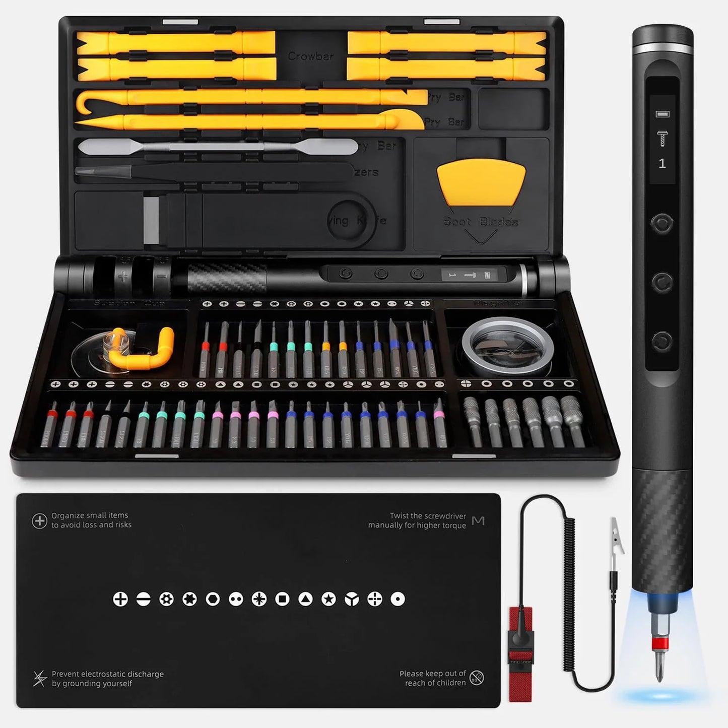 71-in-1 Precision Electric Screwdriver Set — Cordless with 48 Magnetic Bits, Phillips, LED, Torque Control & Tweezers for PC & Phone Repair