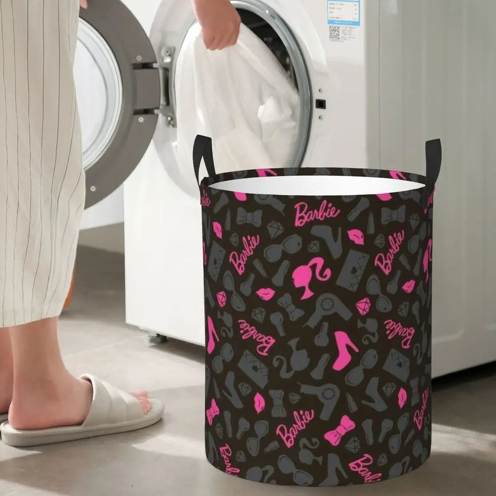 Custom Barbie Logo Laundry Basket – Collapsible Large Capacity Clothes Storage Bin, Disney Baby Hamper
