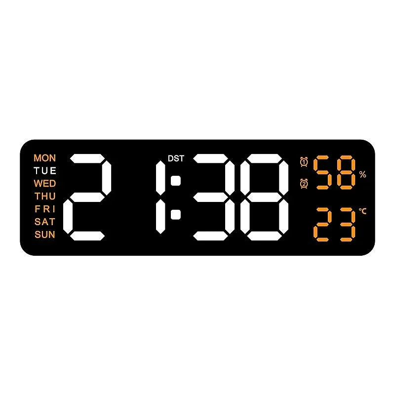 9-Inch Digital Wall Clock — USB Powered LED Table Clock with Temperature, Humidity, Week Display, Auto Dimmer, DST, 12/24H & Alarm