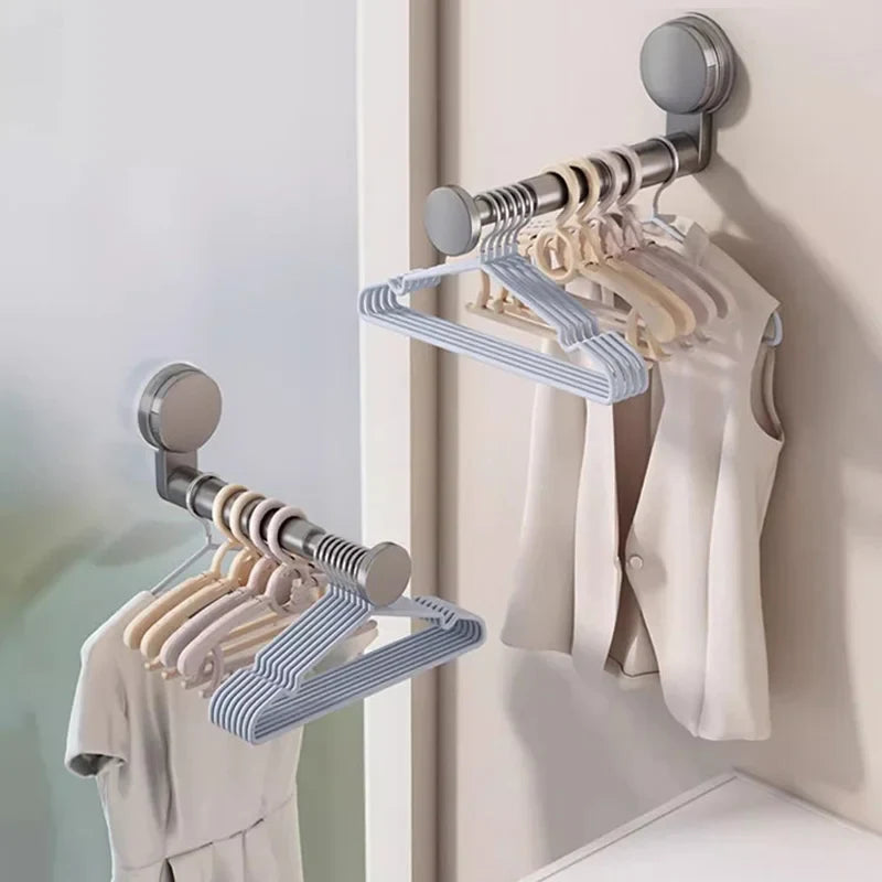 AOBT No-Drill Suction Cup Retractable Folding Hanger Rack — Adjustable-Length Wall & Door Storage