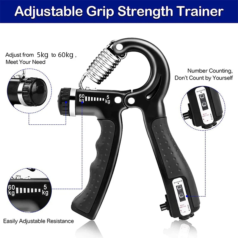 Adjustable Hand Grip Strengthener with Counter - 5-60kg Hand Grip Trainer for Wrist, Forearm, and Hand Exercise - Muscle Building