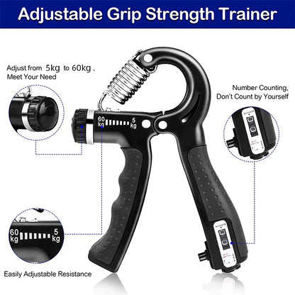 Adjustable Hand Grip Strengthener with Counter - 5-60kg Hand Grip Trainer for Wrist, Forearm, and Hand Exercise - Muscle Building