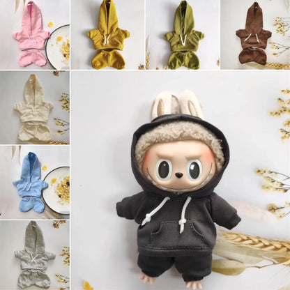 Labubu Casual Sweatsuit Set for 15/17cm Dolls — Comfy Doll Clothes with Ribbed Hem Details