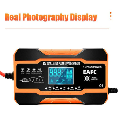 12V/24V Smart Battery Charger — 10A/12A Fast Charger with 7-Stage Pulse Repair for AGM, GEL, WET Lead-Acid Car Batteries