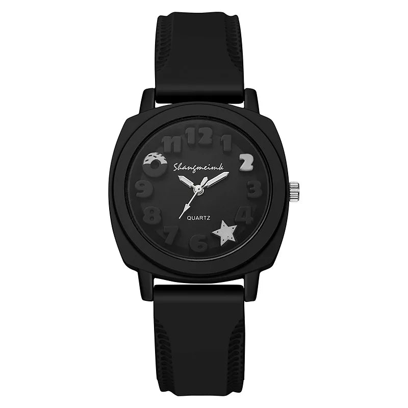 Fashion 3D Arabic Dial Women’s Quartz Watch – Candy Color Silicone Square Band