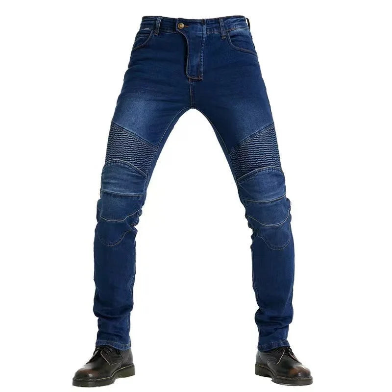 Men's Embroidery Motorcycle Jeans – Protective Gear with Belt, Motocross Pants for Driver License Test & Riding