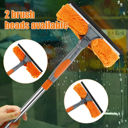 100–420CM Extendable Window Cleaning Kit | 2-in-1 Double-Sided Glass Squeegee & Duster Mop | 180° Swivel Window Cleaner Tool
