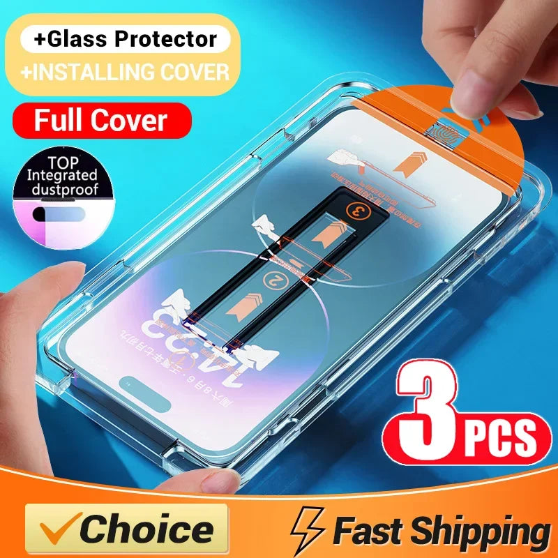 Oleophobic Coating Screen Protector for iPhone 11–16 (Pro Max, Mini, XS, XR) – Dust-Free, Easy Installation, Premium Glass Protection