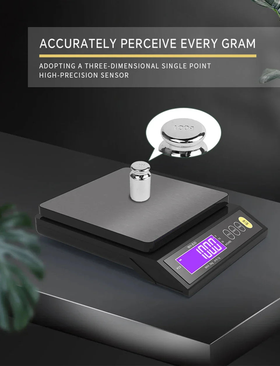 5kg/0.1g and 10kg/1g Digital Electronic Kitchen Scale, LCD Display, Fully Waterproof Stainless Steel Weighing Tool for Baking