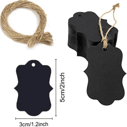 100PCS Hemp Rope & 20m Gilded Hanging Tags – Cowhide Black & White Cardboard Blank DIY Heart & Circle Labels