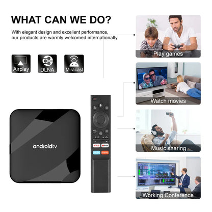 Android 14 TV Box 8K 4K Set Top — Bluetooth 5.2, 4GB RAM, 64GB Storage, S905W2 Quad Core, Dual WiFi, Voice Remote