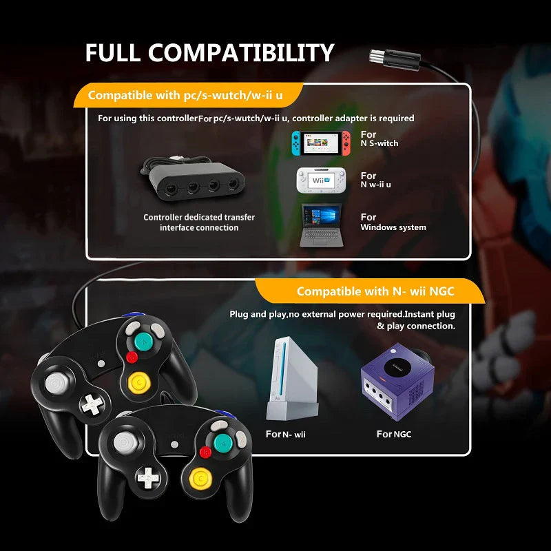 USB Wired Game Controller for Nintendo Switch, GameCube NGC/GC Port, PC – Switch Gaming Accessory