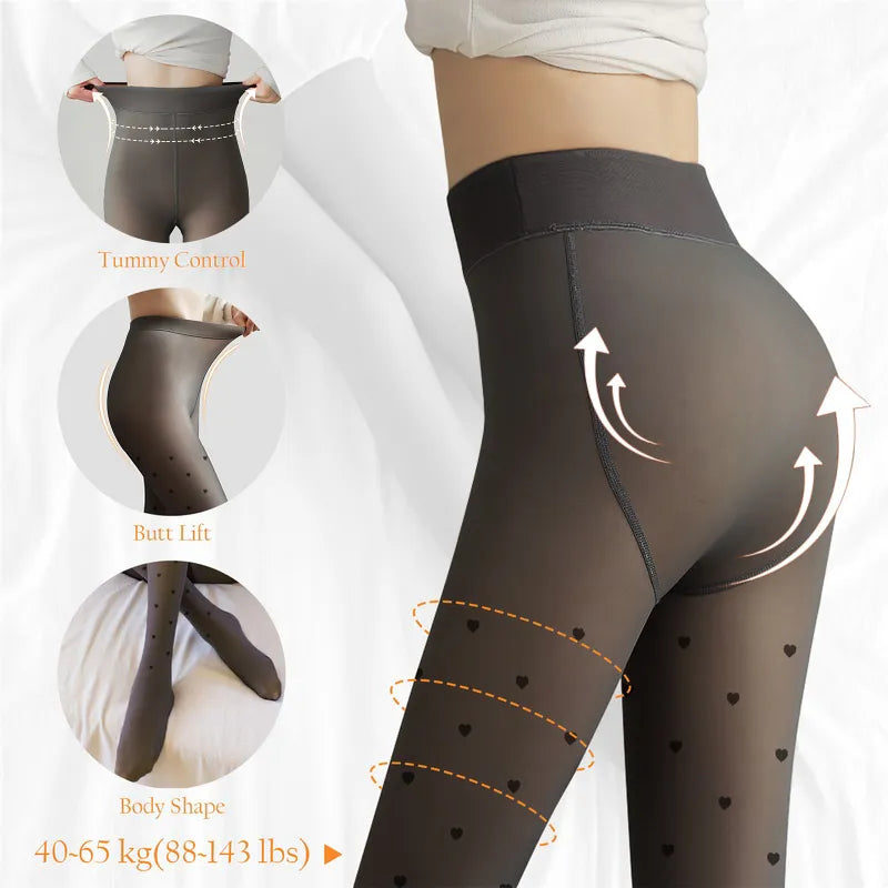 New Women's Fleece Tights: 80/200g Sexy Print Stockings - Winter Warm Leggings, High-Elastic Thermal Pantyhose with Skin Effect