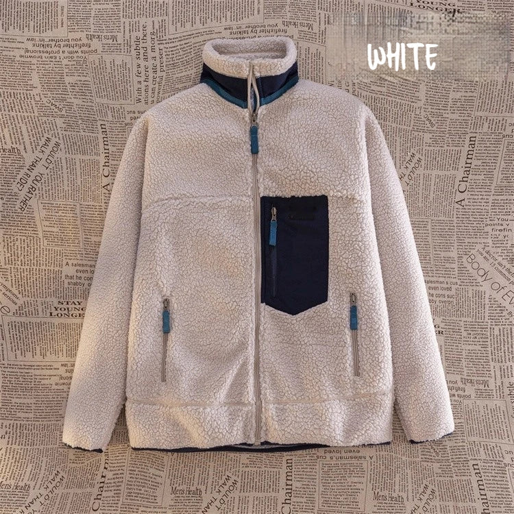 Motorcycle Outdoor Wool Jacket – Unisex Double-Sided Thick Plush Rider Suit, Windproof & Warm Lambing Wool Fashion Jacket