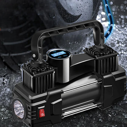 12V 150PSI Mini Air Compressor – Dual Cylinder Heavy Duty Tire Inflator with LED Light, Car Electric Pump
