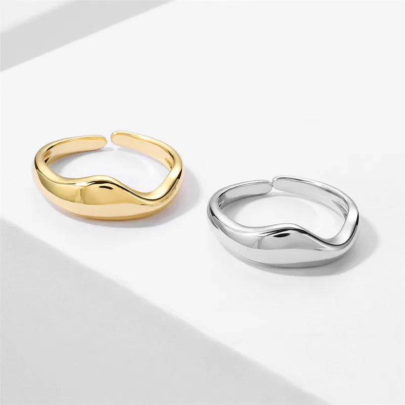 Gold & Silver Irregular Wave Ring — Handmade Geometric Adjustable Jewelry for Women