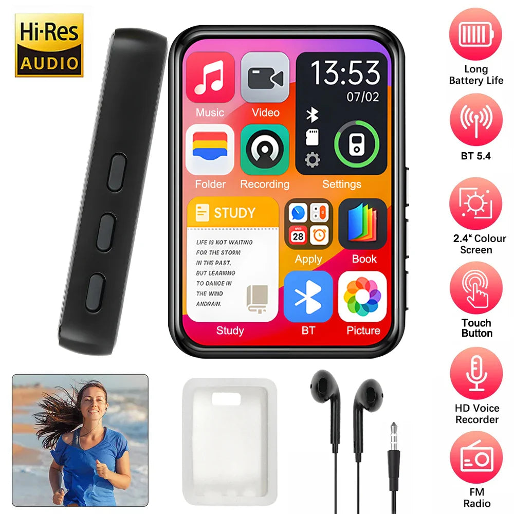32GB MP3 Player with 2.4" Touch Screen & Bluetooth 5.4 – HiFi Music Player with Speaker, Recorder, Ebook & Photo Viewer