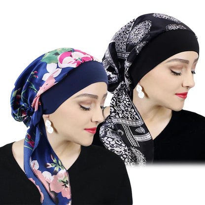 Women’s Printed Pre-Tie Headscarf – Elastic Turban & Chemo Hair Loss Head Wrap Bandana