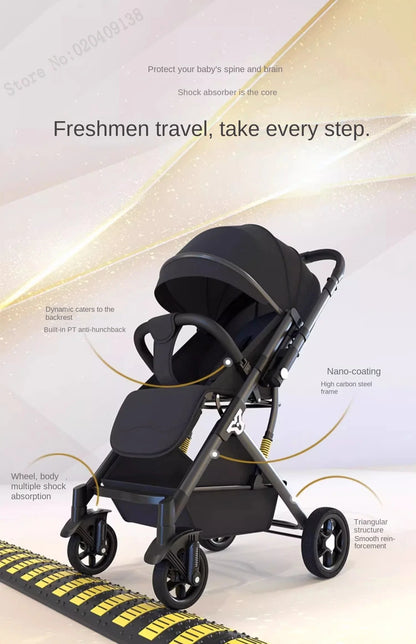 Lightweight Two-Way Baby Stroller — High Landscape, Spine Protection, 4-Wheel Newborn Push Trolley