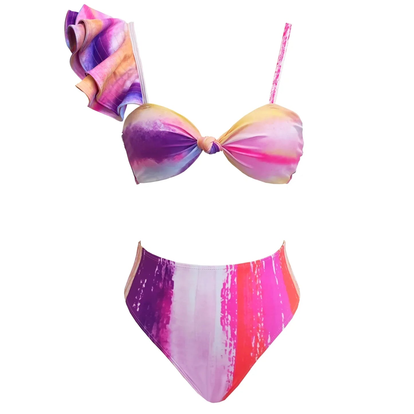 Sporlike V-Neck Ruffled Bikini Set – High Waist Sexy Printed Two-Piece Swimsuit for Women 2025
