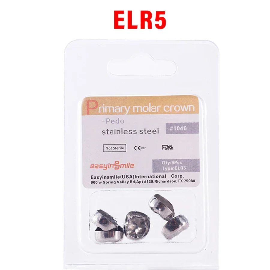 5PCS EASYINSMILE Kids Stainless Steel Dental Crowns – Primary Molar Teeth Refill D2-D7