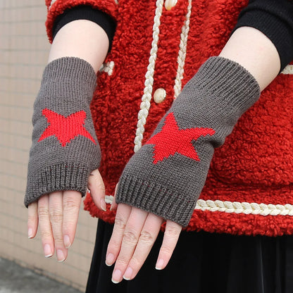 Black & White Women’s Knitted Fingerless Gloves – Warm Autumn/Winter Half Gloves for Girls