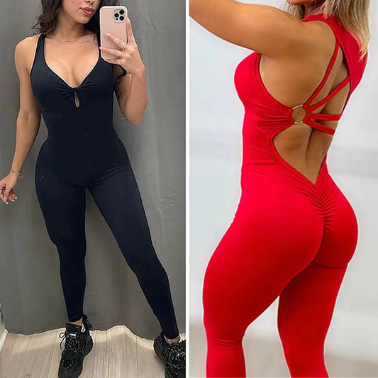 2024 Women’s Gym & Yoga Set – One-Piece Cup Jumpsuit with Long Pants for Workout, Fitness & Activewear