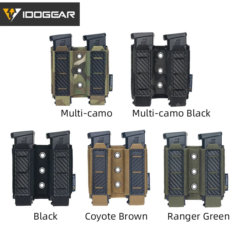 IDOGEAR Tactical Mag Pouch 9mm – Double Carbon Fiber MOLLE Carrier, Camo 3590