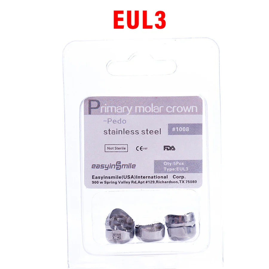5PCS EASYINSMILE Kids Stainless Steel Dental Crowns – Primary Molar Teeth Refill D2-D7