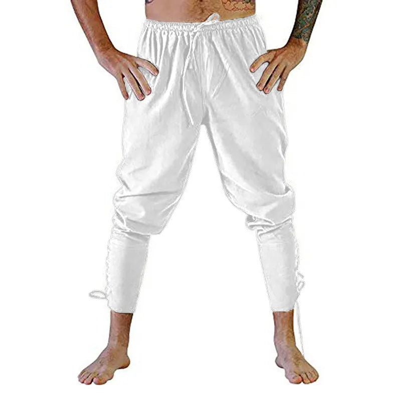 Men’s Pirate & Viking Costume Pants – Renaissance Medieval Drawstring Shorts for Halloween Cosplay