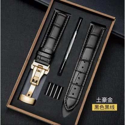 Universal Genuine Leather Watch Band 12–24mm with Butterfly Clasp – Premium Strap for Men & Women (Gift Box Included)