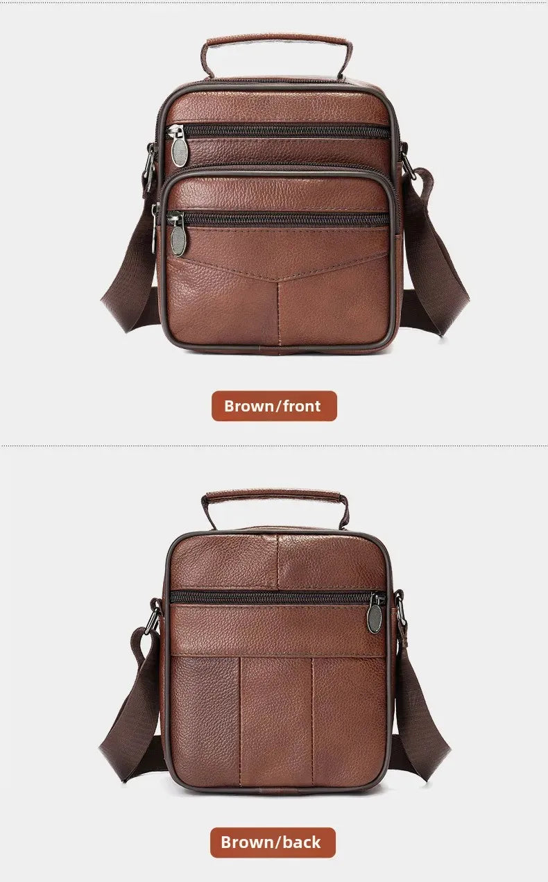 Men’s Genuine Leather Crossbody Bag – Small Outdoor Casual Bag for Motorcycle and Daily Use