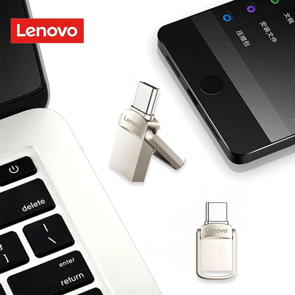 Original Lenovo 2TB USB 3.1 Pendrive – Metal 2-in-1 OTG Flash Drive for Phone & Computer (128GB, 512GB, 1TB, 2TB)