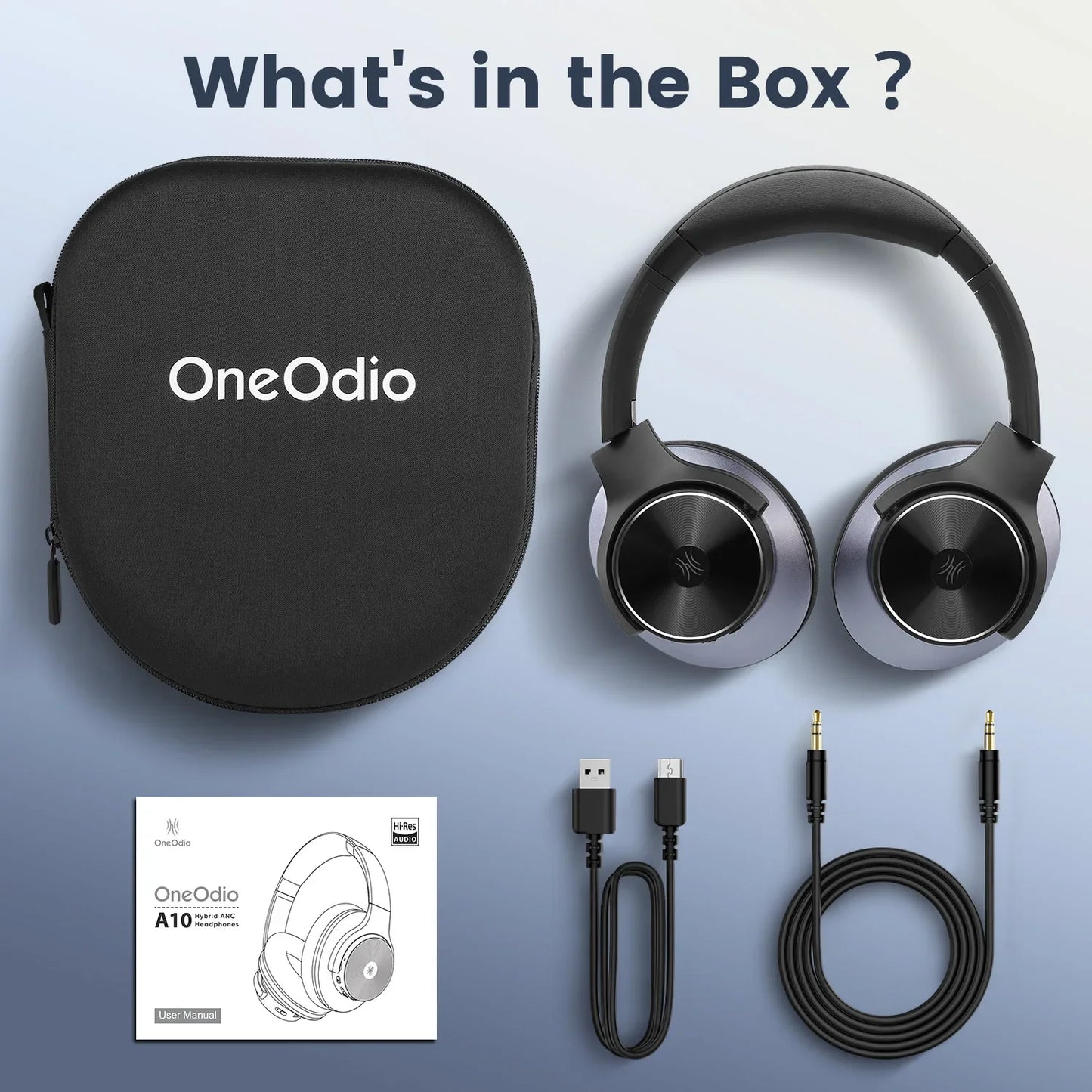 Oneodio A10 Bluetooth 5.4 Headphones - Hybrid Active Noise Cancelling, Hi-Res Audio, Over-Ear Wireless Headset with 5-Mic ANC