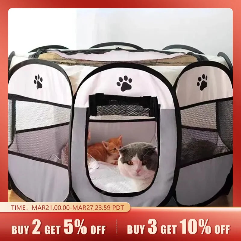 Portable Foldable Pet Tent Kennel - Octagonal Fence Puppy Shelter for Easy Outdoor Use - Convenient Large Dog Cage and Cat Fence