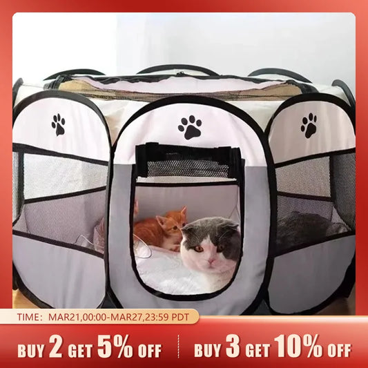 Portable Foldable Pet Tent Kennel - Octagonal Fence Puppy Shelter for Easy Outdoor Use - Convenient Large Dog Cage and Cat Fence