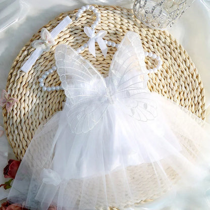 Newborn Girl Butterfly Wing Mesh Dress - Photography Outfit with Headband