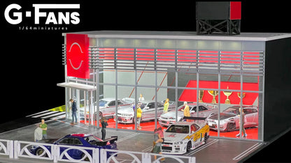 GFans 1:64 Scale Diorama Car Garage Model – LED Lighted Parking Lot DIY City Set for Collection & Display Gifts
