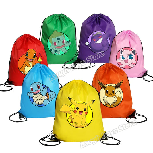 Pokémon Drawstring Tote Bag — Pikachu Character Print, Large Capacity Waterproof Backpack for Kids’ Shopping & Gift
