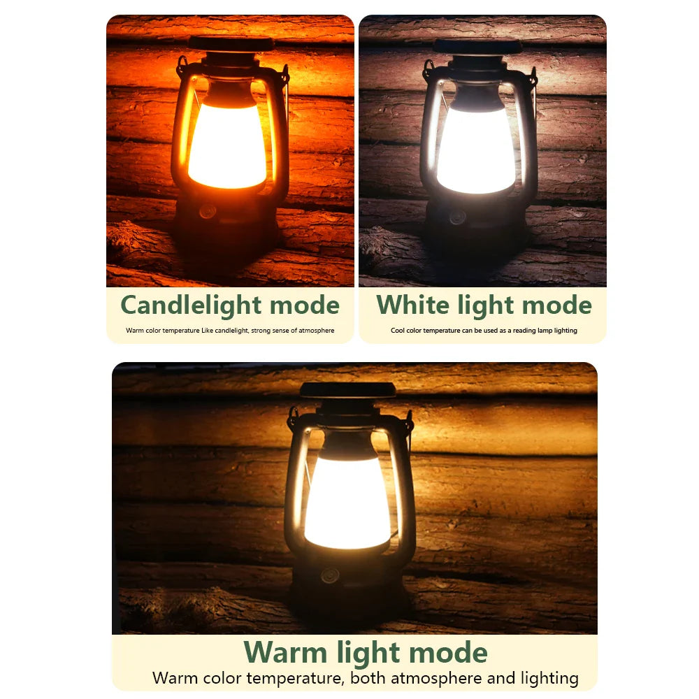 USB Rechargeable Camping Light - Portable Lanterns for Hanging Tent - 3000-5000K Stepless Dimming with Solar Charging