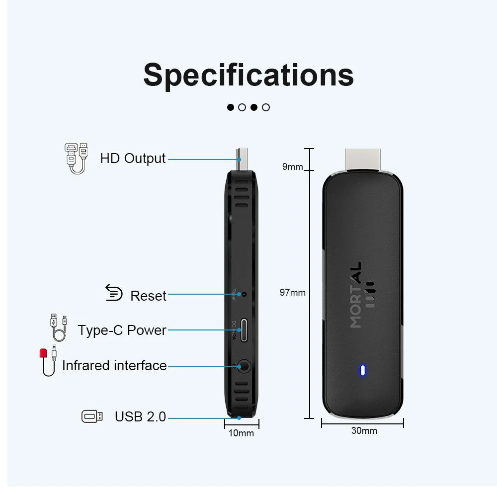 Mortal Q8 Android TV Stick Global Version – Android 14, 8K/4K Streaming, WiFi 6, Voice Remote, Netflix & YouTube Compatible
