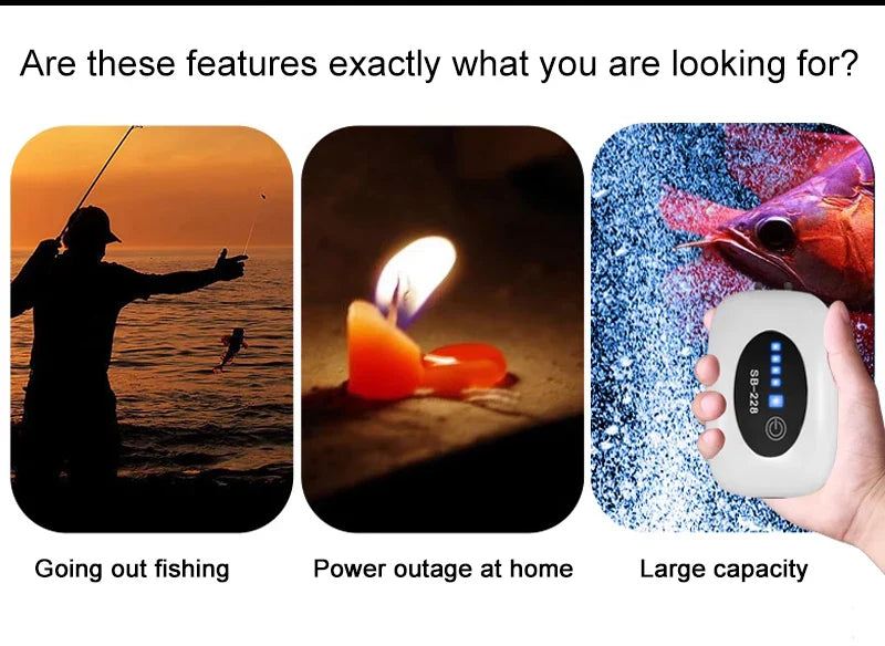 4800mAh USB Aquarium Air Pump - Portable & Ultra Silent Fish Tank Compressor for Indoor/Outdoor Use